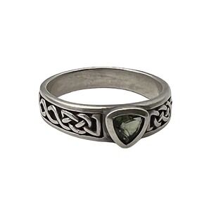 925 Silver Celtic Moldavite Ring Men's Size 12